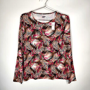 Lands End Size L Swim Shirt Rash Guard UPF 50 Long Sleeve Black Palm Leaf 428198